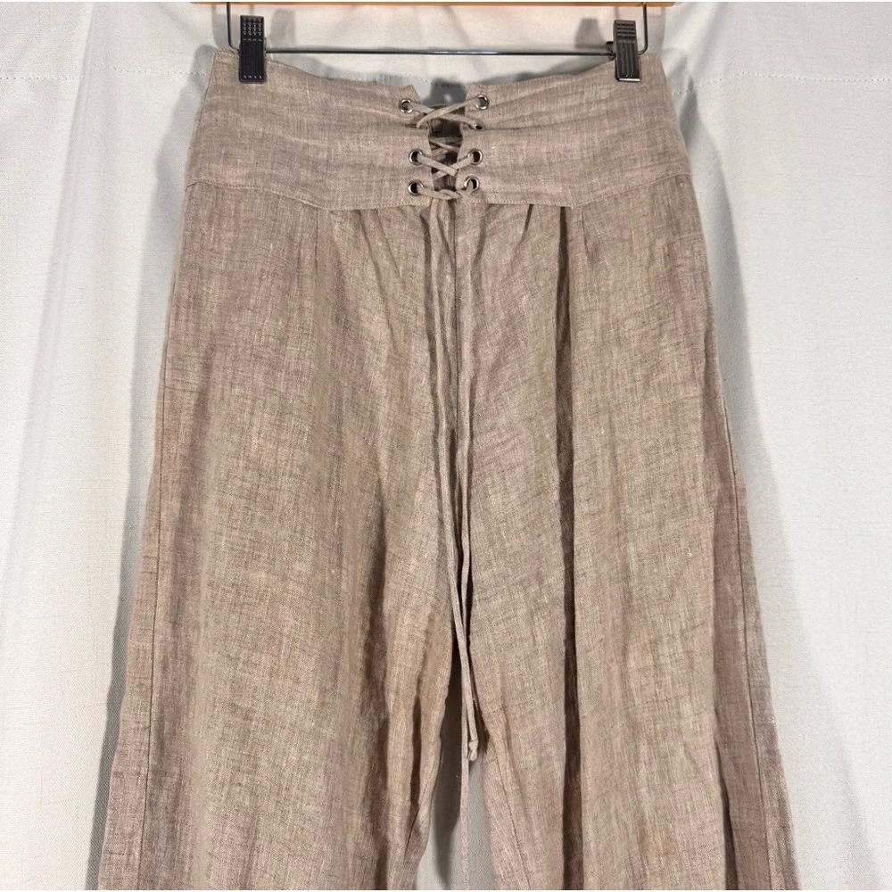 Reformation Early 2000s Lace Up Linen Wide Leg Pants